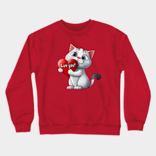 Cat with Luv you! Heart - funny illustration for cat lovers Crewneck Sweatshirt